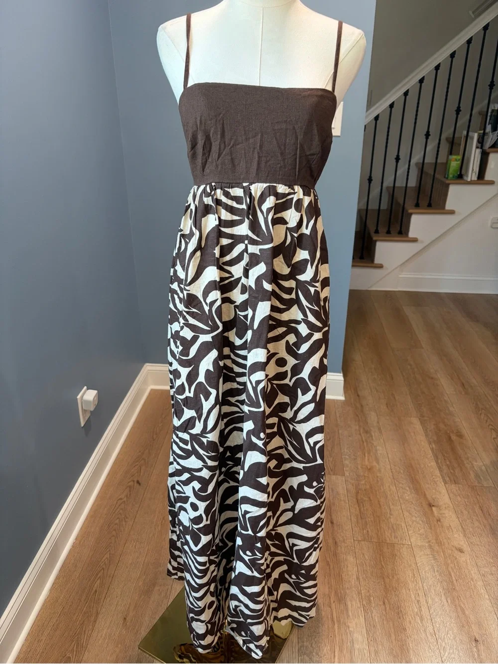 Abercrombie & Fitch Brown Cream Linen Blend Abstract Floral Maxi